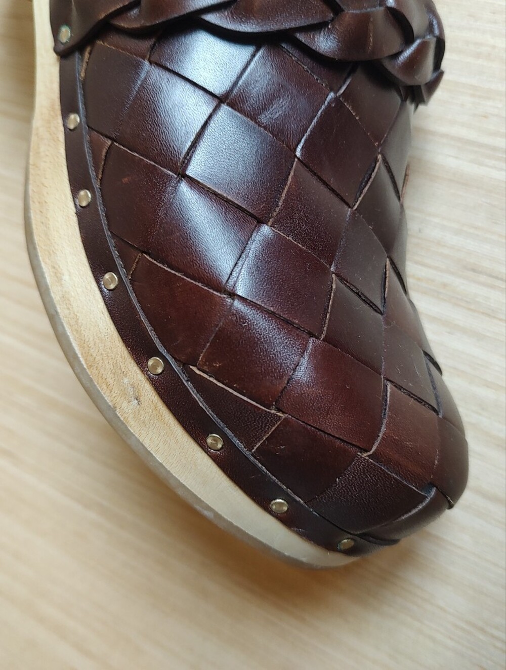 Loeffler Randall Polina Clogs Slides Mules Leather Weave Cherry Brown Sandals 8 - Picture 9 of 16
